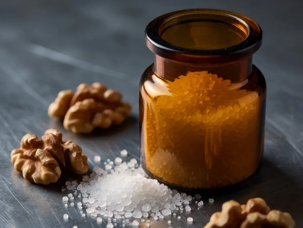 L-arginine powder in an amber jar
