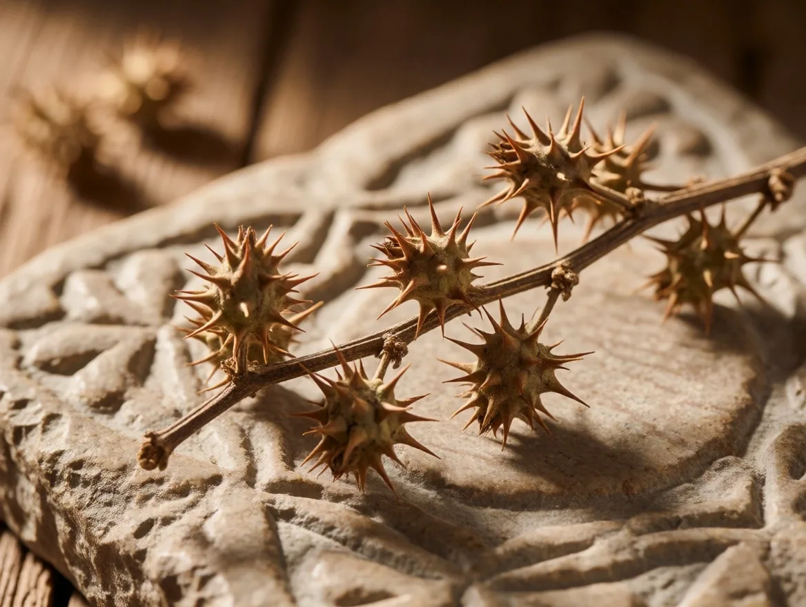 Tribulus terrestris plant with thorny seed pods